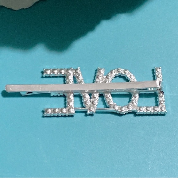 Rhinestone Words Love Silver Hair Clip - Picture 4 of 9